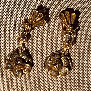 Victorian Etruscan filagree art nouveau Revival gold silver signed 925 Earrings